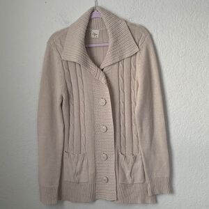 Effeci Women's Tan Cable Knit Cardigan Buttons Pockets Size XL